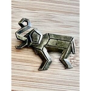 Vintage Geometric Origami Elephant Brooch Antiqued Silver Tone Animal Pin
